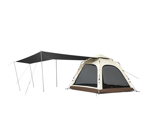 Палатка Naturehike Ango Automatic CNK2550WS010 трёхместная, большая, c навесом, бежевая с коричневым