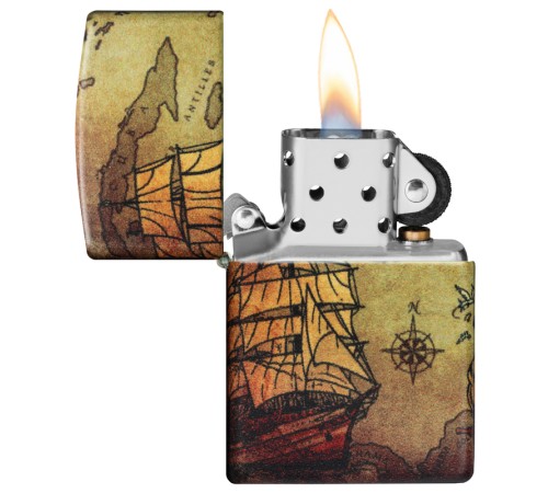 Зажигалка Zippo Pirate Ship с покрытием White Matte, латунь/сталь, белая, матовая, 38x13x57 мм