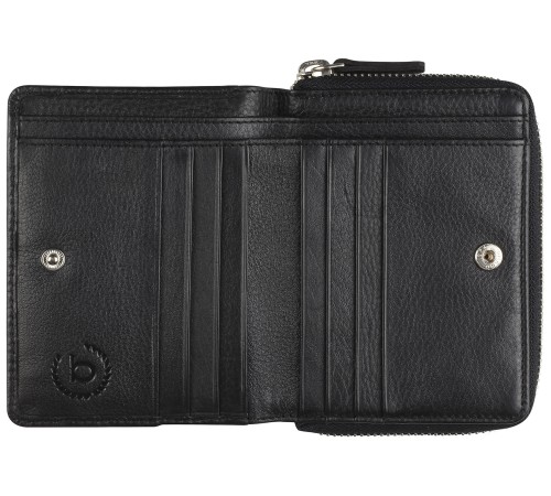 Кошелёк женский BUGATTI Lady Top, на молнии, чёрный, натуральная воловья кожа, 12х2,5х9 см