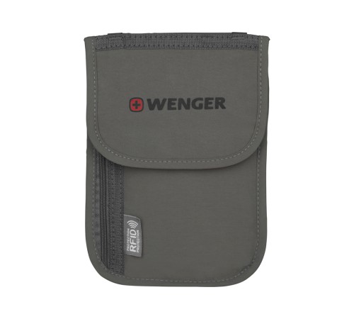Чехол для документов WENGER на шею с системой защиты данных RFID, серый, полиэстер