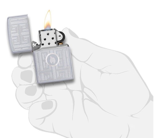 Зажигалка ZIPPO Labyrinth с покрытием Satin Chrome, латунь/сталь, серебристая, матовая, 38x13x57 мм