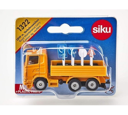 Грузовик Siku 1322 с дорожными знаками 1/87, 7.7 см, желтый
