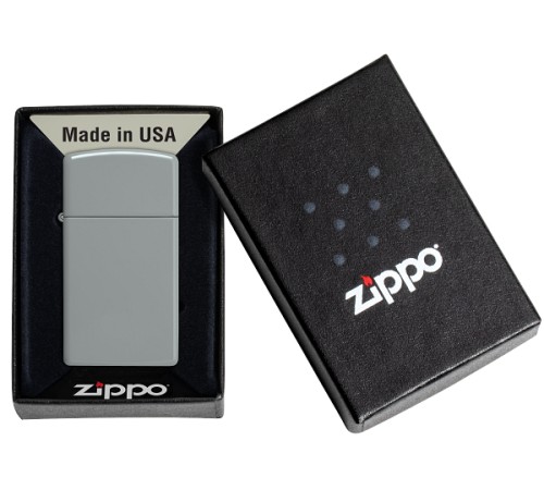 Зажигалка ZIPPO Slim® с покрытием Flat Grey, латунь/сталь, серая, матовая, 29x10x60 мм