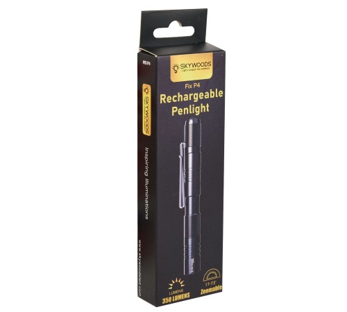 Фонарь-ручка SKYWOODS PENLIGHT FIX P4 Short, 350 люмен, фокусировка луча, Type-C