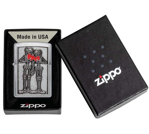 Зажигалка ZIPPO Couple Love с покрытием Brushed Chrome, латунь/сталь, серебристая, 36x13x57 мм