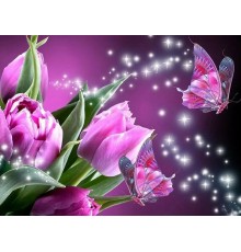 Картина мозаикой 15х20 РОЗОВЫЕ ТЮЛЬПАНЫ (17 цветов)