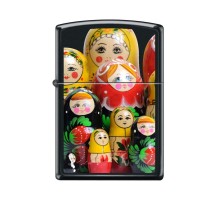 Зажигалка ZIPPO Матрёшки, с покрытием Black Matte, латунь/сталь, чёрная, матовая, 38x13x57 мм