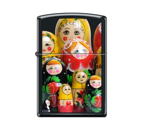 Зажигалка ZIPPO Матрёшки, с покрытием Black Matte, латунь/сталь, чёрная, матовая, 38x13x57 мм