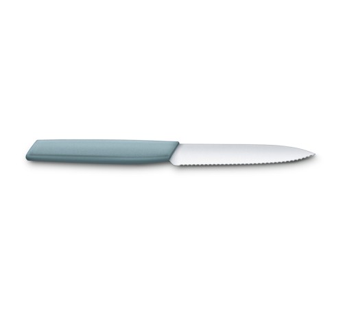 Нож для овощей и фруктов VICTORINOX Swiss Modern, лезвие 10 см с волнистой кромкой, серо-голубой