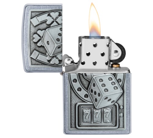 Зажигалка ZIPPO Lucky 7 с покрытием Street Chrome, латунь/сталь, серебристая, 38x13x57 мм