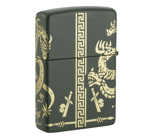 Зажигалка ZIPPO Dragon Design с покрытием Green Matte, латунь/сталь, зеленая, матовая, 38x13x57 мм