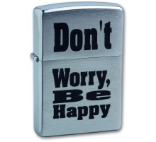 Зажигалка ZIPPO Don`t Worry, с покрытием Brushed Chrome, латунь/сталь, серебристая, 38x13x57 мм