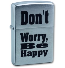 Зажигалка ZIPPO Don`t Worry, с покрытием Brushed Chrome, латунь/сталь, серебристая, 38x13x57 мм
