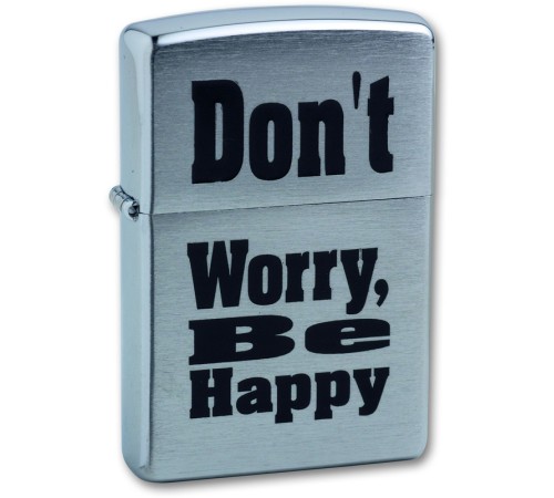 Зажигалка ZIPPO Don`t Worry, с покрытием Brushed Chrome, латунь/сталь, серебристая, 38x13x57 мм