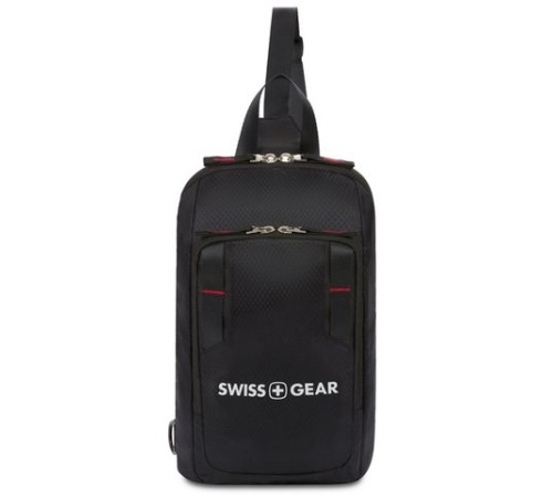 Рюкзак SWISSGEAR с одним плечевым ремнем, черный/красный, полиэстер рип-стоп, 18 x 5 x 33 см, 4 л