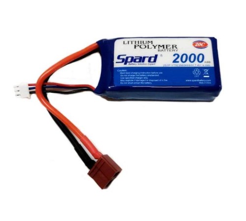 Аккумулятор Li-Po Spard 2000mAh, 7,4V, 20C, T‐plug для Remo Hobby 1/16, Himoto 1/18