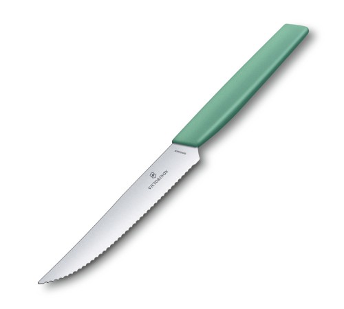 Нож для стейка и пиццы VICTORINOX Swiss Modern, 12 см, с волнистой кромкой, мятно-зелёный