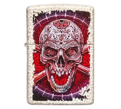 Зажигалка ZIPPO Skull Design с покрытием Mercury Glass, латунь/сталь, белая, 38x13x57 мм