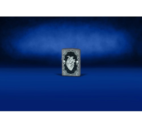 Зажигалка ZIPPO Heart Design с покрытием Iron Stone, латунь/сталь, серая, 38x13x57 мм