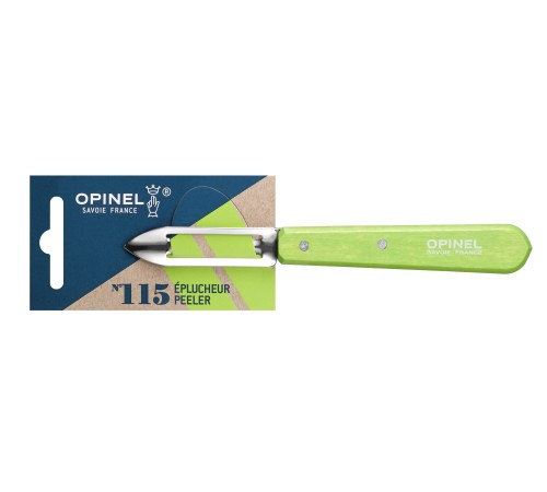 Нож для чистки овощей Opinel №115, деревянная рукоять, нержавеющая сталь, зеленый, блистер, 001930