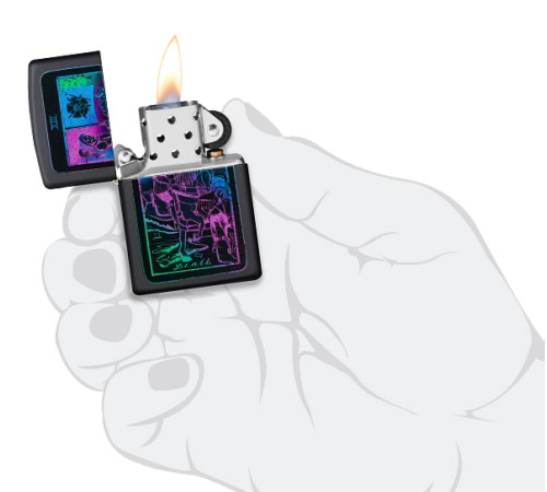 Зажигалка ZIPPO Tarot Card с покрытием Black Matte, латунь/сталь, чёрная, матовая, 38x13x57 мм