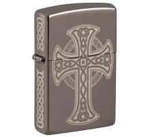 Зажигалка ZIPPO Celtic Cross Design с покрытием Black Ice®, латунь/сталь, черная, 38x13x57 мм