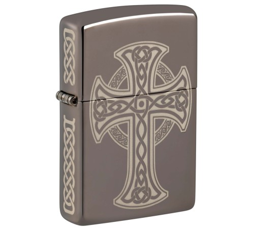 Зажигалка ZIPPO Celtic Cross Design с покрытием Black Ice®, латунь/сталь, черная, 38x13x57 мм
