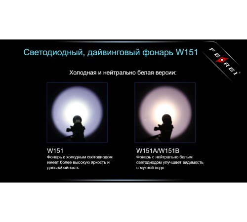 Фонарь для дайвинга Ferei W151B CREE XM-L (теплый свет диода)