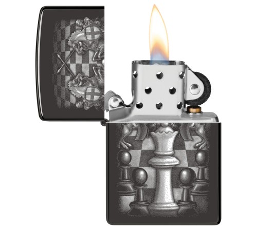 Зажигалка ZIPPO Chess Design с покрытием High Polish Black, латунь/сталь, черная, 38x13x57 мм
