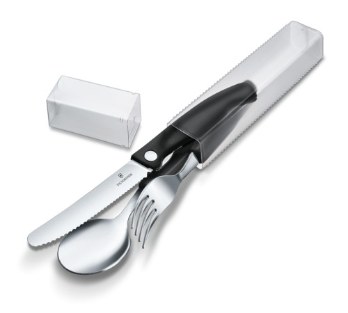 Набор из 3 столовых приборов VICTORINOX Swiss Classic: складной нож для овощей, вилка, ложка, чёрный