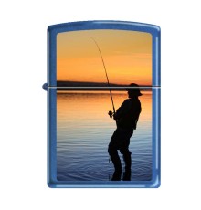 Зажигалка ZIPPO Вечерняя рыбалка, с покрытием Cerulean™, латунь/сталь, синяя, глянцевая, 36x12x56 мм