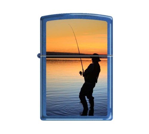 Зажигалка ZIPPO Вечерняя рыбалка, с покрытием Cerulean™, латунь/сталь, синяя, глянцевая, 36x12x56 мм