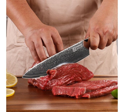 Нож шеф-повара из дамасской стали Keemake 8 Inch Chef Knife Green Gem, бежевый
