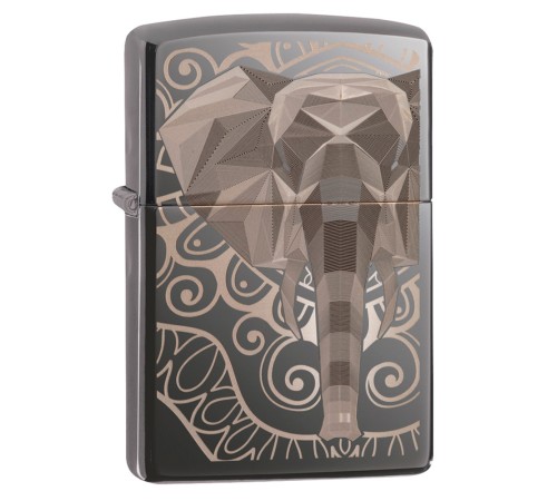Зажигалка ZIPPO Elephant Fancy Fill Design с покрытием Black Ice®, латунь/сталь, чёрная, 38x13x57 мм