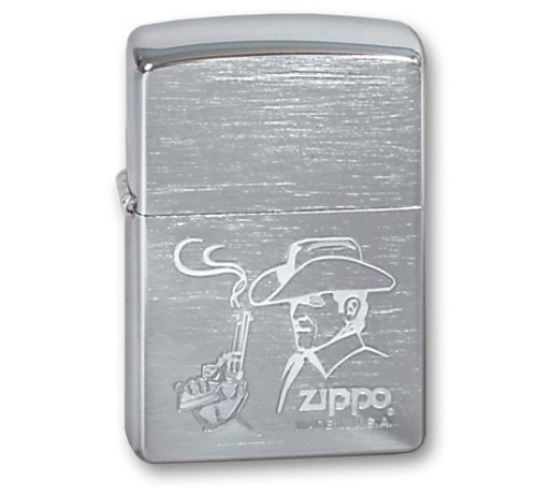 Зажигалка ZIPPO Cowboy, с покрытием Brushed Chrome, латунь/сталь, серебристая, матовая, 38x13x57 мм