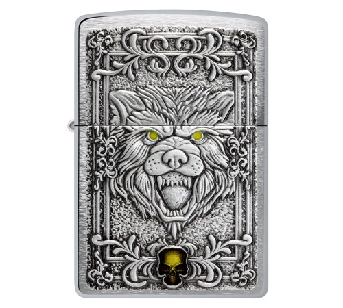 Зажигалка ZIPPO Wolf Emblem с покрытием Brushed Chrome, латунь/сталь, серебристая, 36x13x57 мм