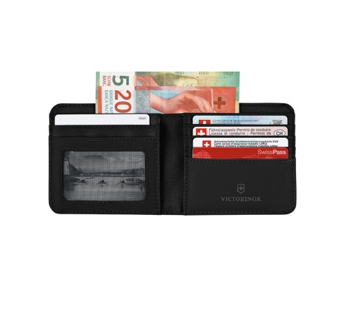 Бумажник VICTORINOX Travel Essentials Bi-Fold Wallet, с защитой от сканирования RFID, чёрный, полиэстер, 11x2x10 см