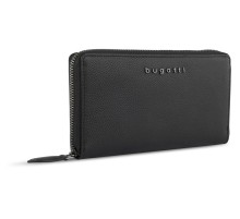 Кошелёк женский BUGATTI Bella, с RFID защитой, чёрный, воловья кожа/полиэстер, 19х2,5х10 см