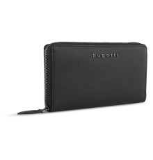 Кошелёк женский BUGATTI Bella, с RFID защитой, чёрный, воловья кожа/полиэстер, 19х2,5х10 см