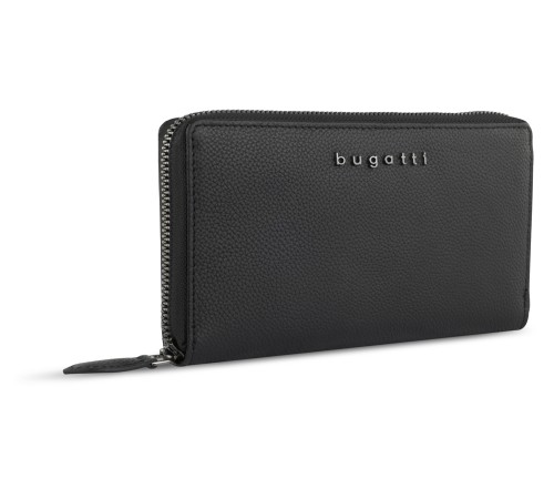 Кошелёк женский BUGATTI Bella, с RFID защитой, чёрный, воловья кожа/полиэстер, 19х2,5х10 см