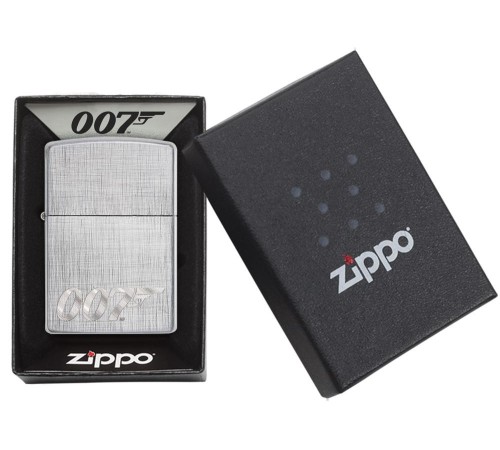 Зажигалка ZIPPO James Bond с покрытием Brushed Chrome, латунь/сталь, серебристая, 36x12x56 мм