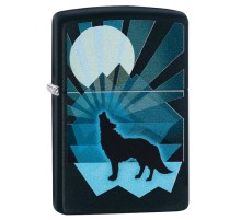 Зажигалка ZIPPO Wolf and Moon с покрытием Black Matte, латунь/сталь, чёрная, матовая, 38x13x57 мм