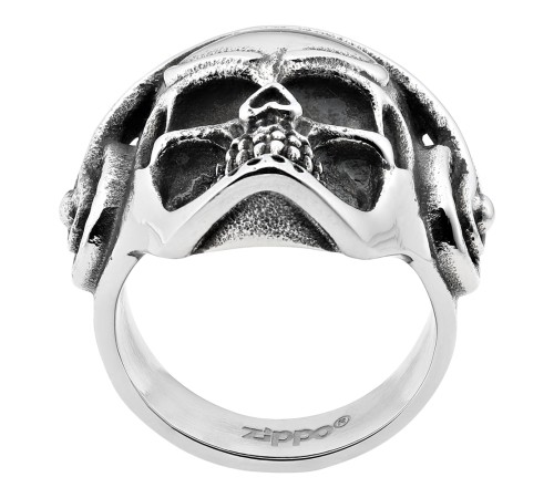 Кольцо ZIPPO, серебристое, в форме черепа, нержавеющая сталь, диаметр 22,3 мм