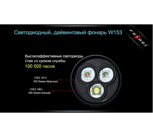 Фонарь для дайвинга Ferei W153 1хCREE XM-L (Cool White) 2xCREE XP-E (Red) (W153V20)