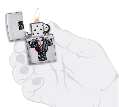 Зажигалка ZIPPO Cross, Queen & Skull с покрытием Brushed Chrome, серебристая, 38x13x57 мм