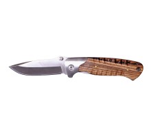 Нож складной Stinger, 85 мм (серебристый), рукоять: сталь/дерево (серебр.-корич.), коробка картон