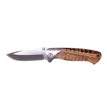 Нож складной Stinger, 85 мм (серебристый), рукоять: сталь/дерево (серебр.-корич.), коробка картон