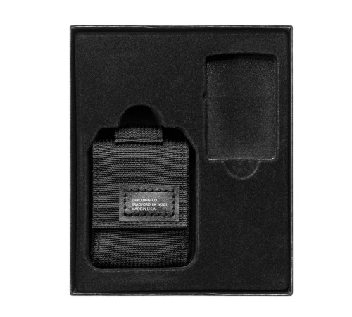 Набор ZIPPO: чёрная зажигалка Black Crackle® и чёрный нейлоновый чехол, в подарочной коробке