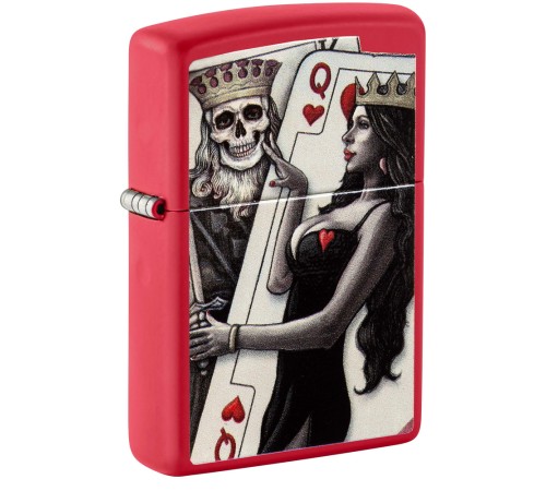 Зажигалка ZIPPO Skull King Queen Beauty с покрытием Red Matte, латунь/сталь, красная, 38x13x57 мм