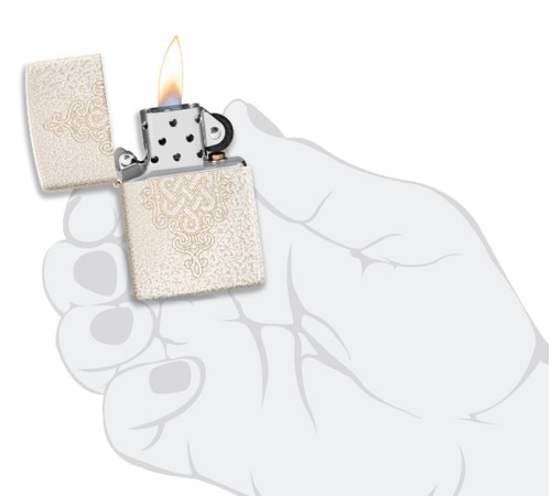 Зажигалка ZIPPO Lucky Knot Design с покрытием Mercury Glass, латунь/сталь, бежевая, 38x13x57 мм